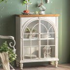 Vitrine en bois avec portes vitrées cintrées blanches classiques