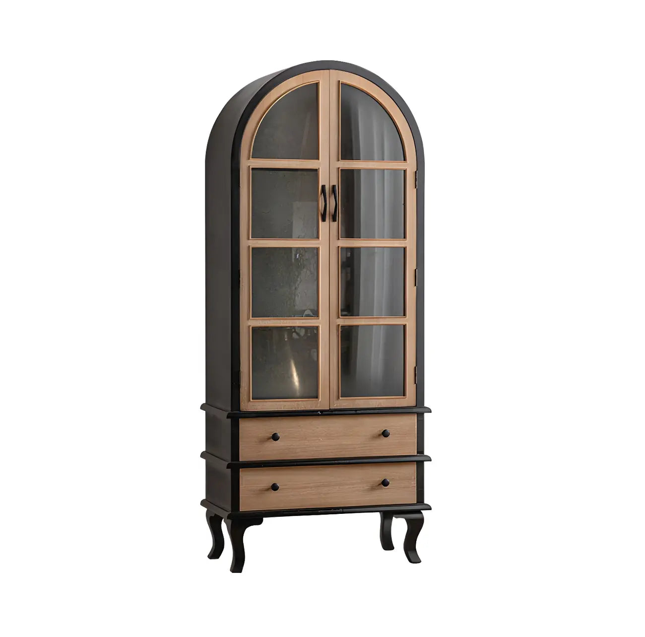 Vitrine en bois avec portes vitrées cintrées blanches classiques