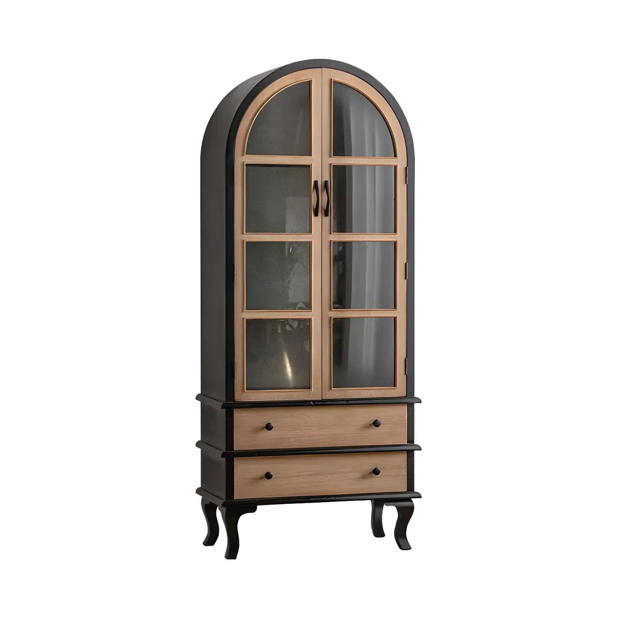 Vitrine en bois avec portes vitrées cintrées blanches classiques