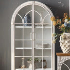 Vitrine en bois avec portes vitrées cintrées blanches classiques