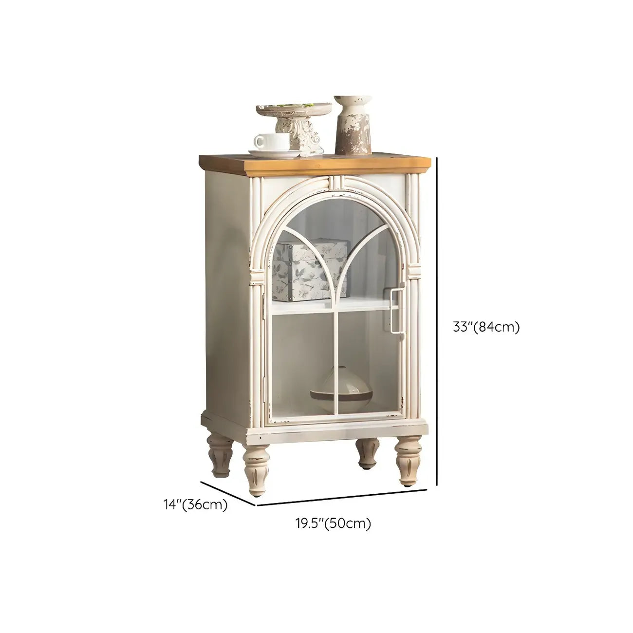 Vitrine en bois avec portes vitrées cintrées blanches classiques
