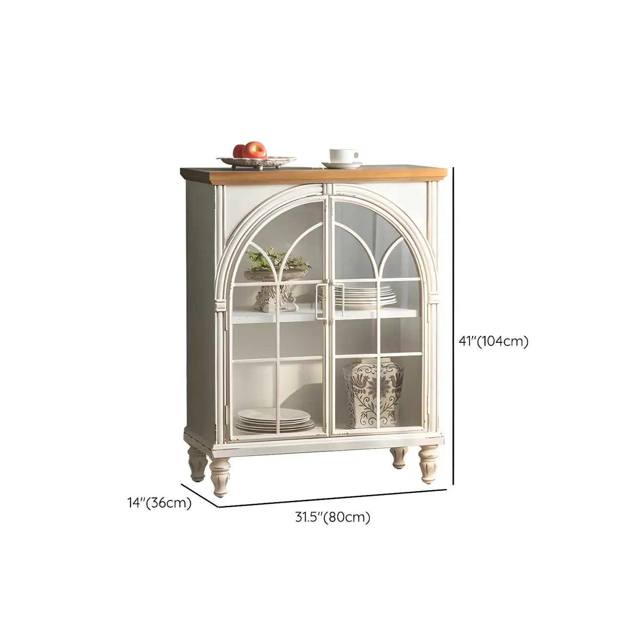 Vitrine en bois avec portes vitrées cintrées blanches classiques