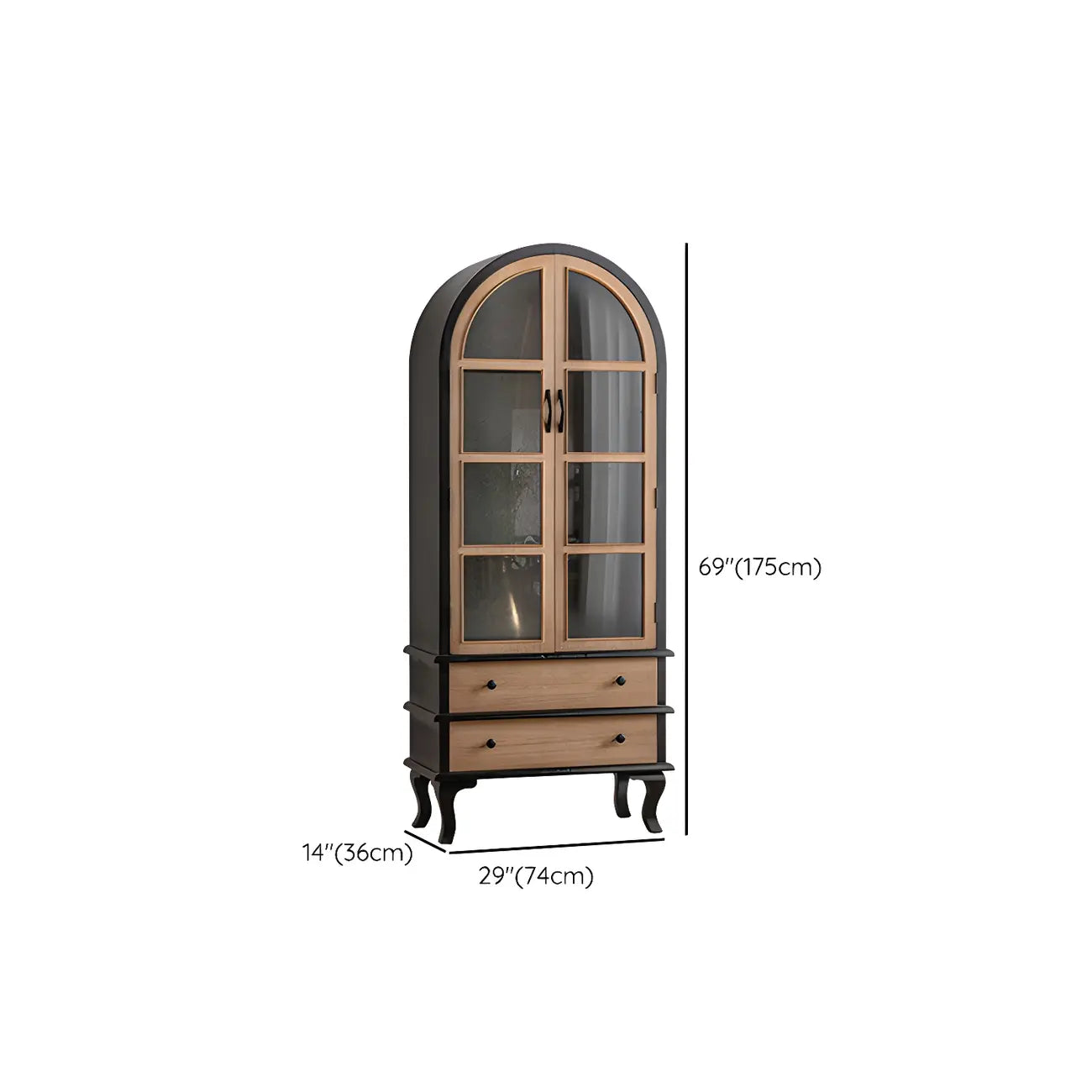 Vitrine en bois avec portes vitrées cintrées blanches classiques