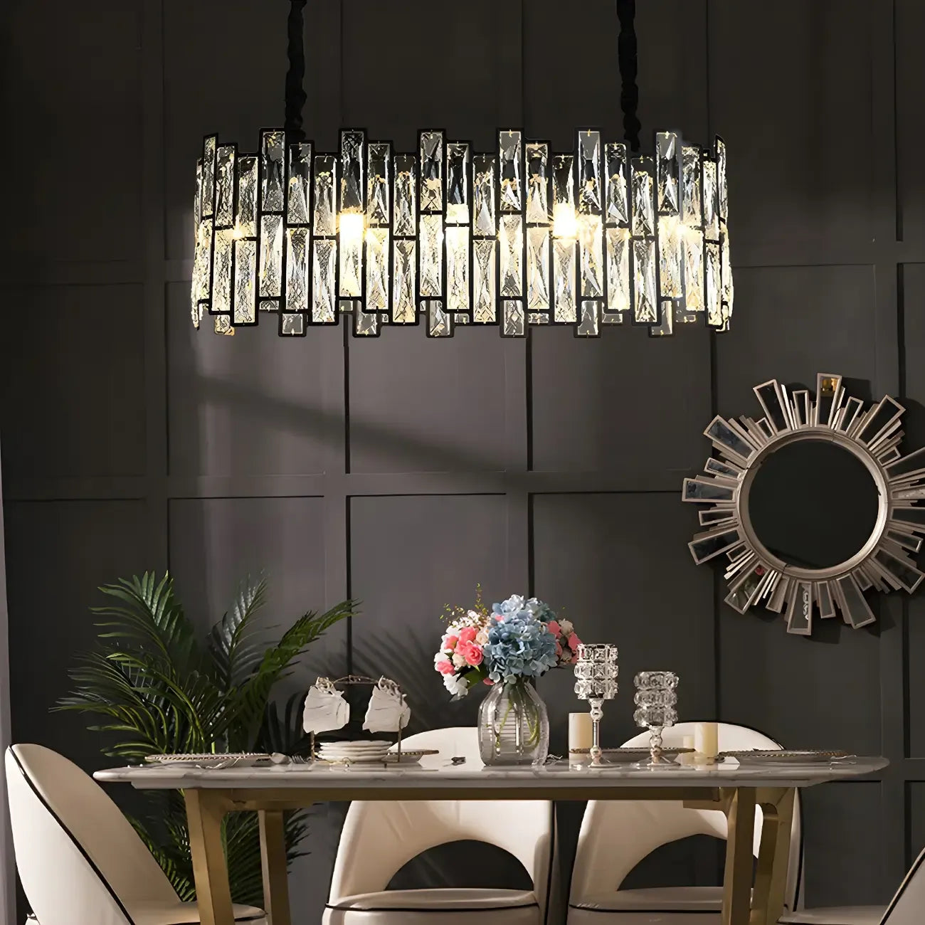 Suspension de cuisine ovale contemporaine en cristal