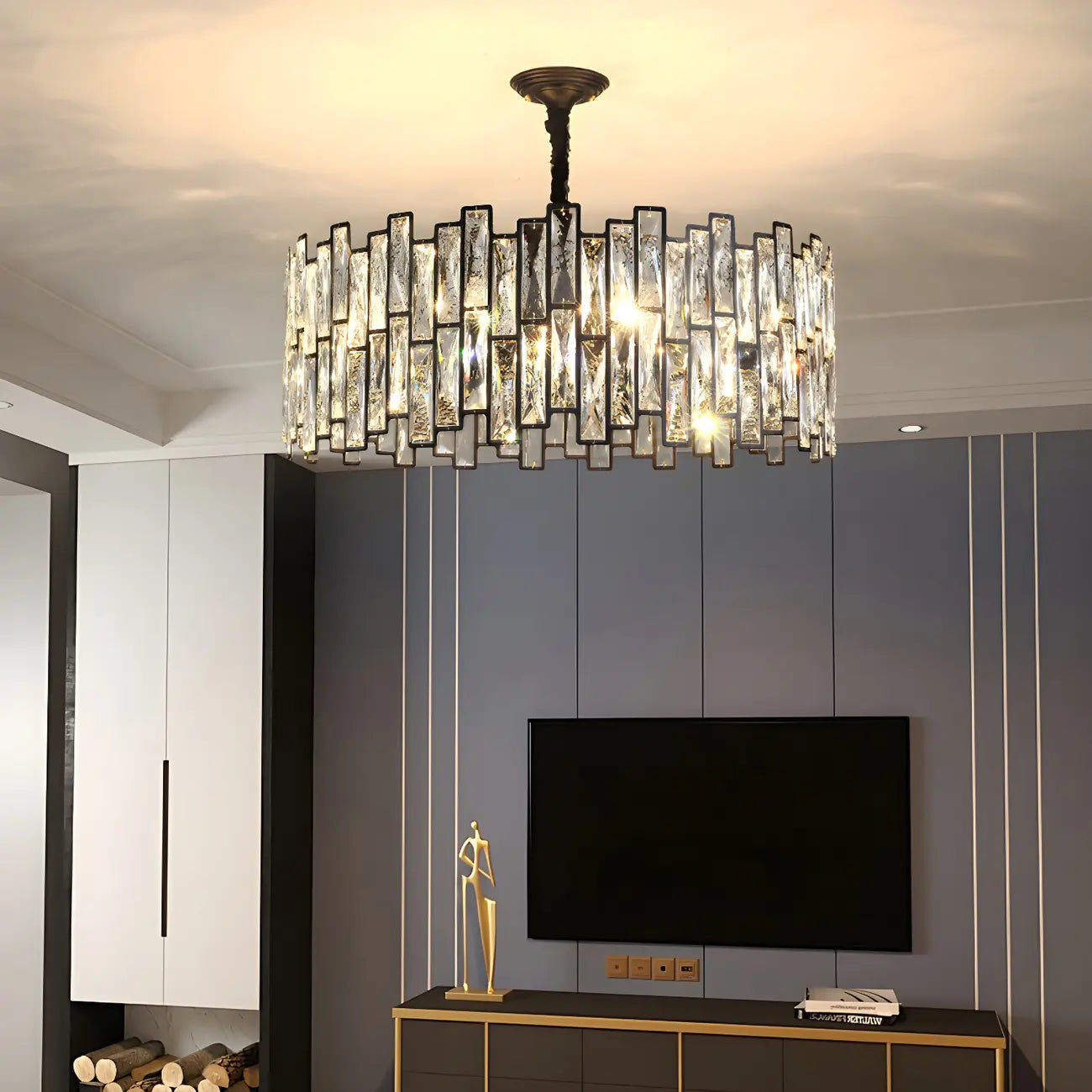 Suspension de cuisine ovale contemporaine en cristal