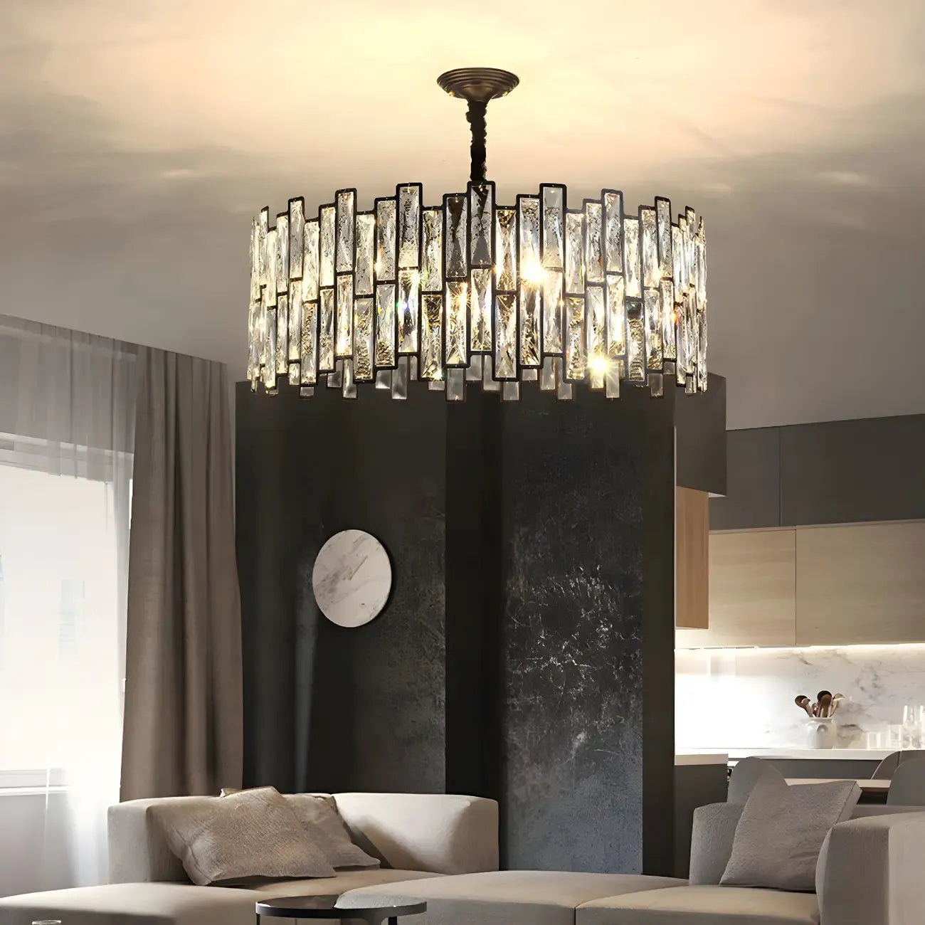 Suspension de cuisine ovale contemporaine en cristal