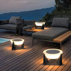 Lampadaires extérieurs ronds contemporains à énergie solaire en métal noir