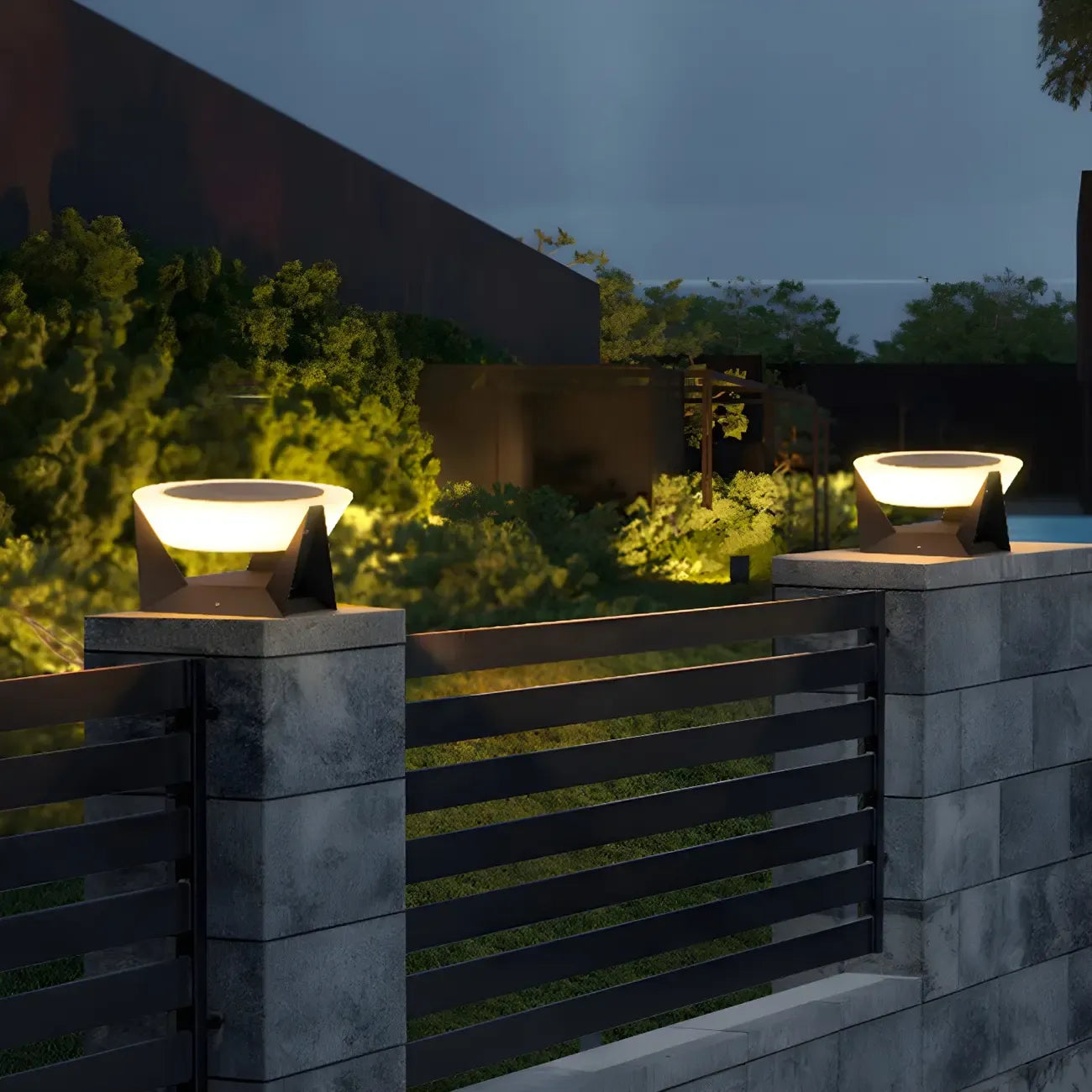 Lampadaires extérieurs ronds contemporains à énergie solaire en métal noir