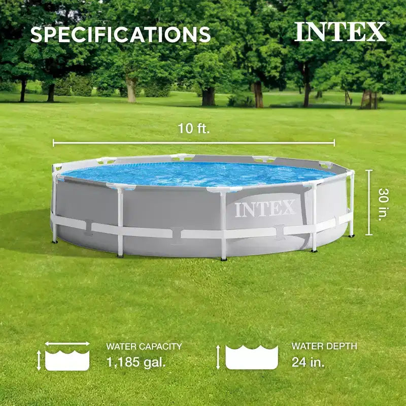 Piscine Intex 3,05 m x 3,05 m x 76 cm avec bâche de protection ronde de 3,05 m et cartouche filtrante