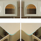 Mobile TV ad arco da 240 cm in legno bianco con nicchie e armadietti