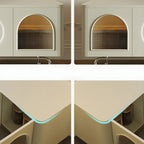 Mobile TV ad arco da 240 cm in legno bianco con nicchie e armadietti