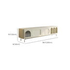 Mobile TV ad arco da 240 cm in legno bianco con nicchie e armadietti