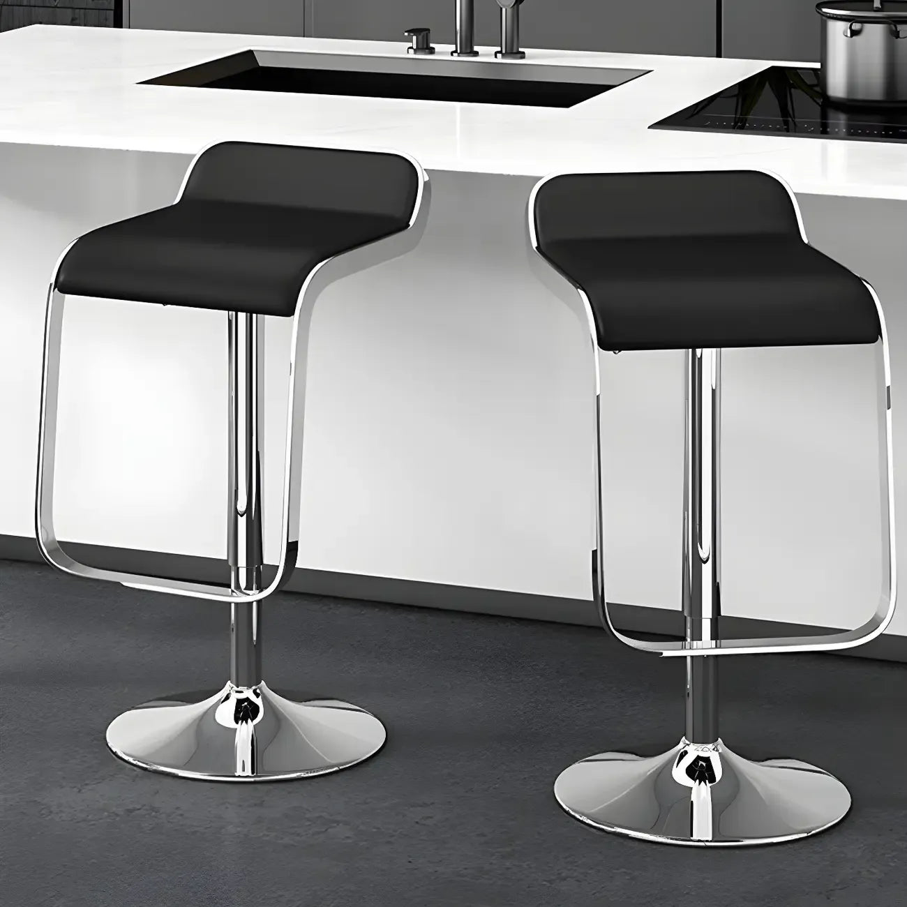 Tabourets de bar pivotants réglables en cuir et métal avec dossier bas