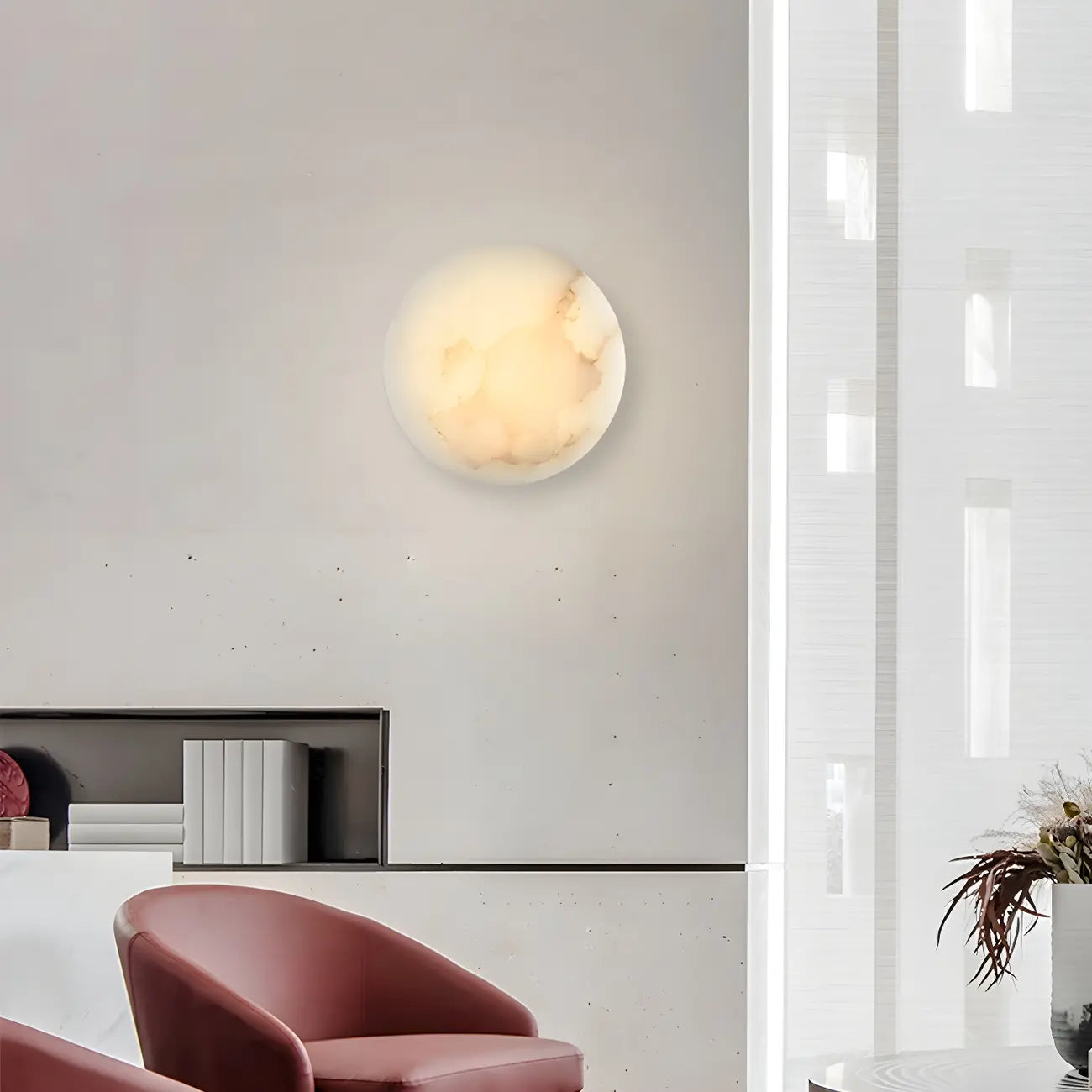 Applique murale ronde contemporaine à LED beige effet pierre