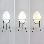 Lampe sur pied d'ambiance en forme d'œuf en tissu et en métal, trépied