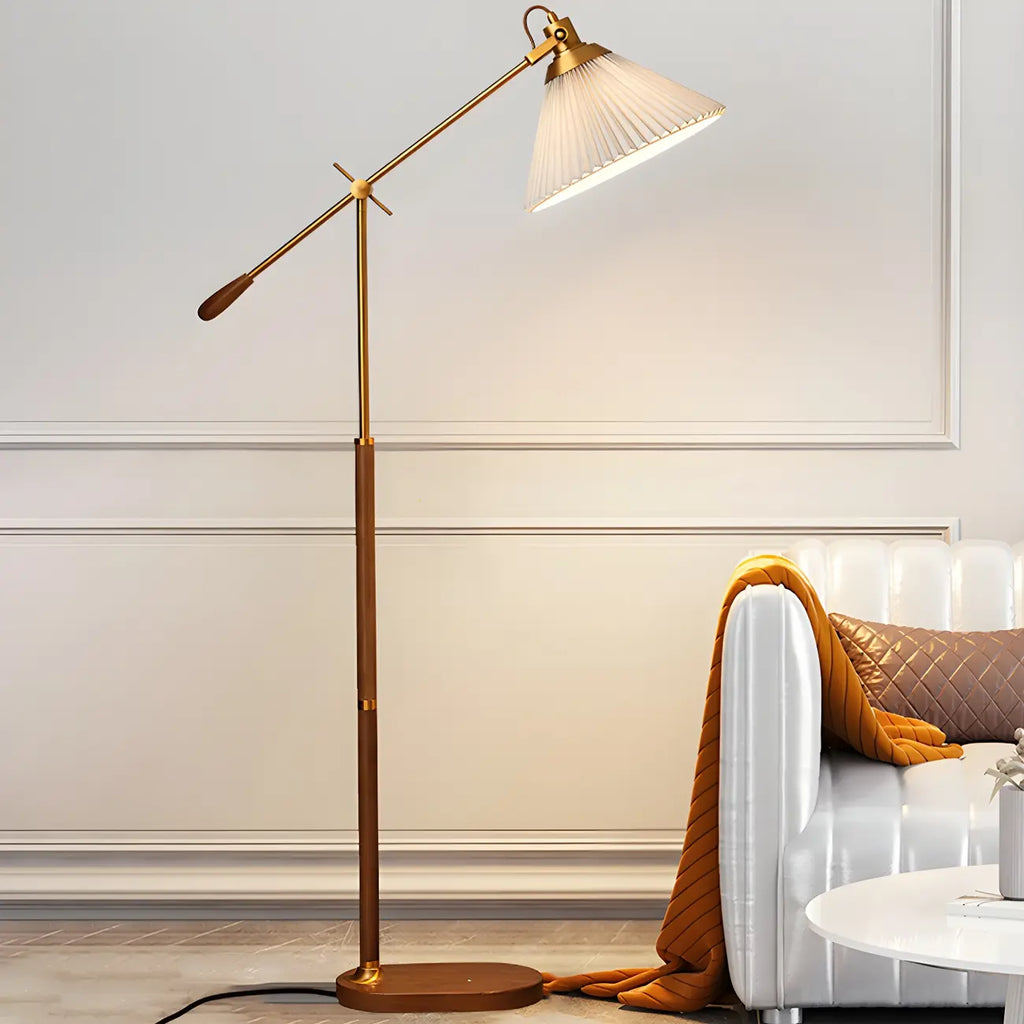 Lampadaire à bras articulé réglable en métal marron pour salon