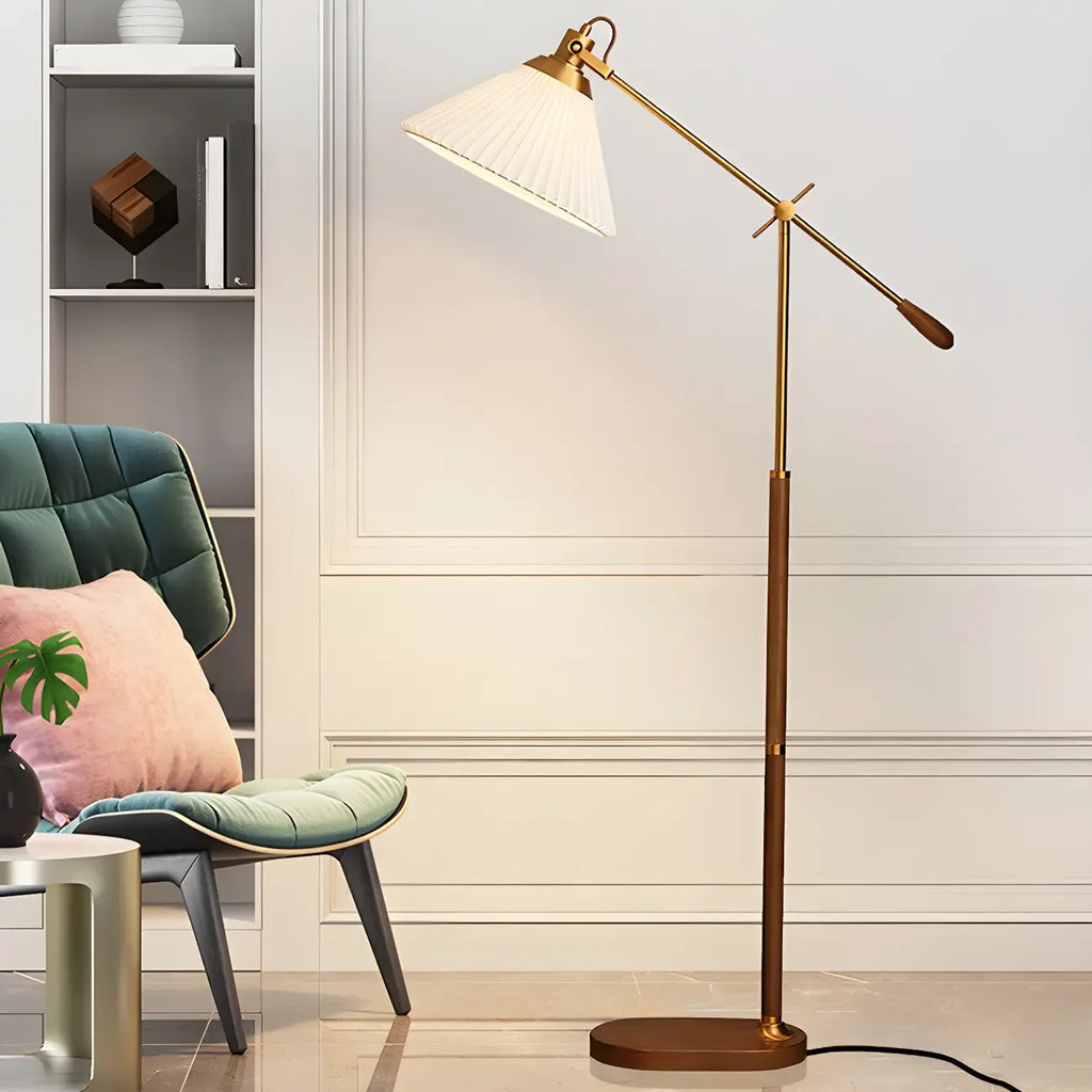 Lampadaire à bras articulé réglable en métal marron pour salon