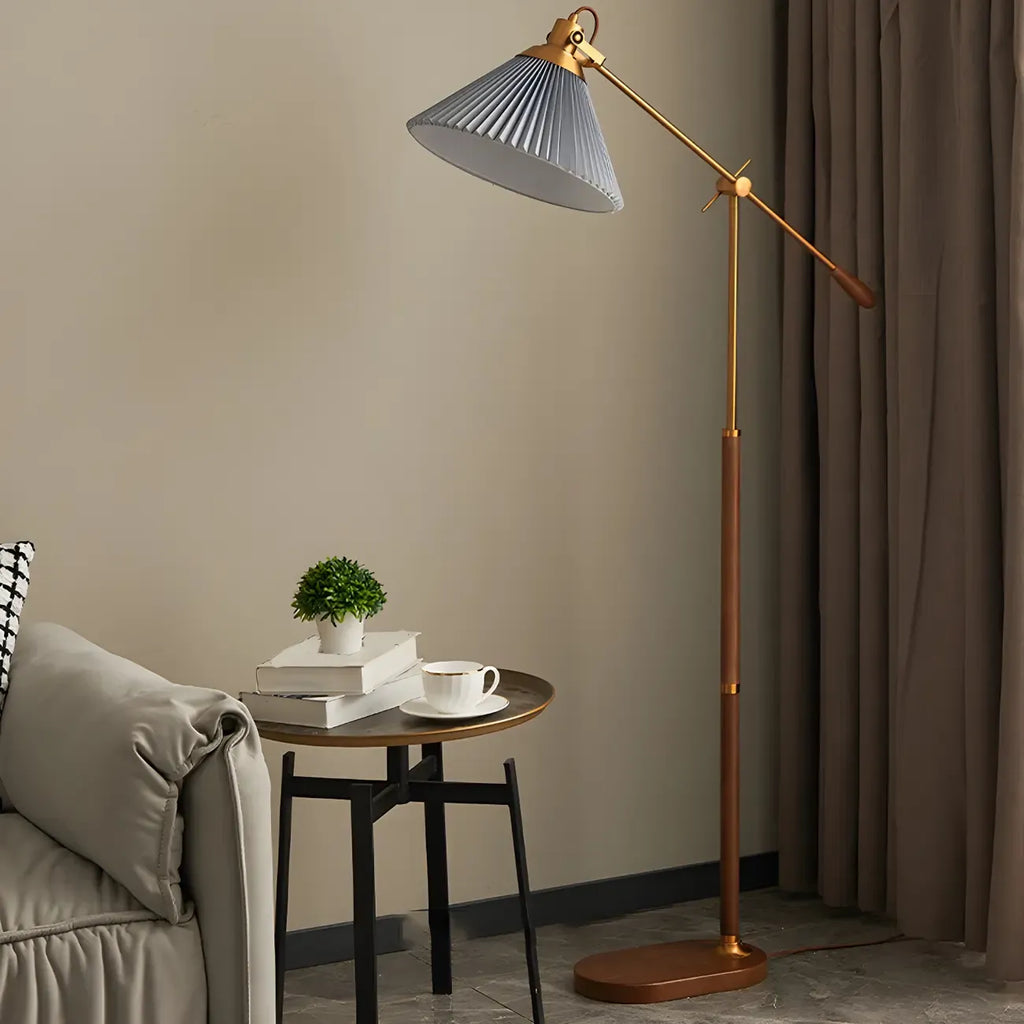 Lampadaire à bras articulé réglable en métal marron pour salon