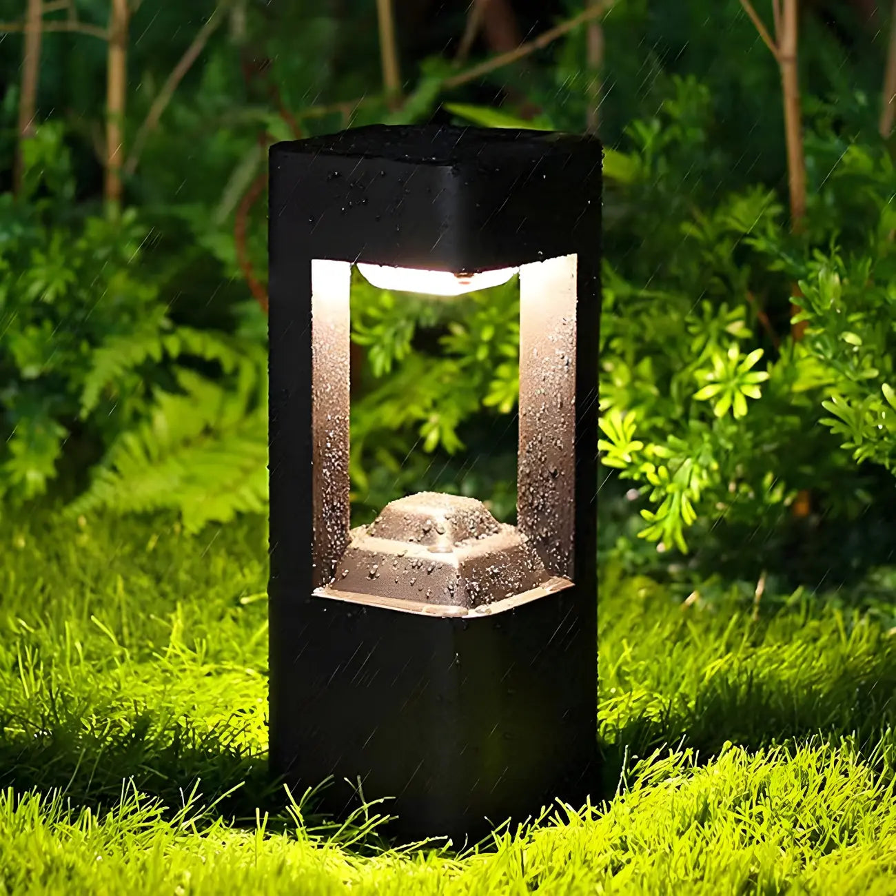 Lampe de poteau de jardin en métal noir à lumière chaude