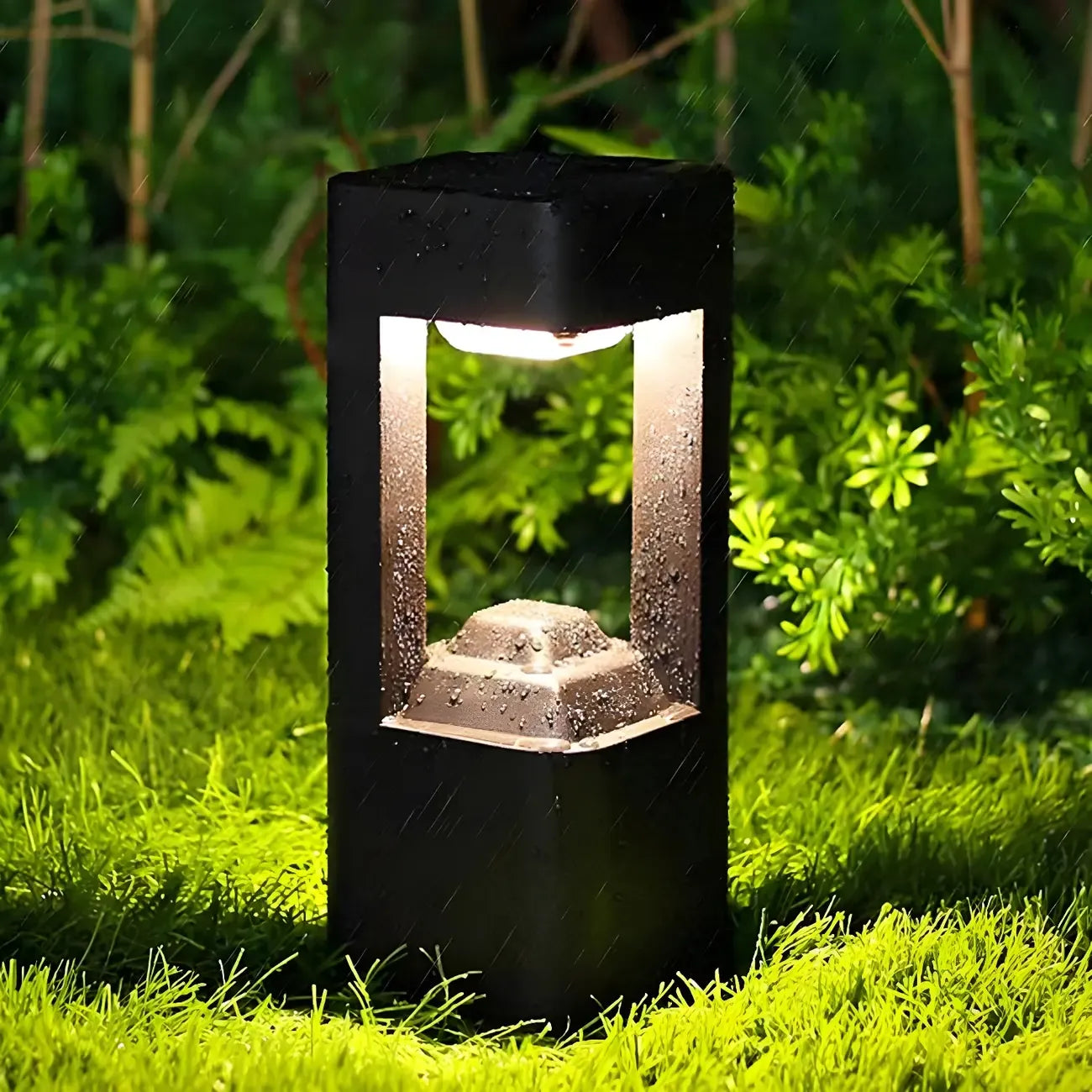 Lampe de poteau de jardin en métal noir à lumière chaude