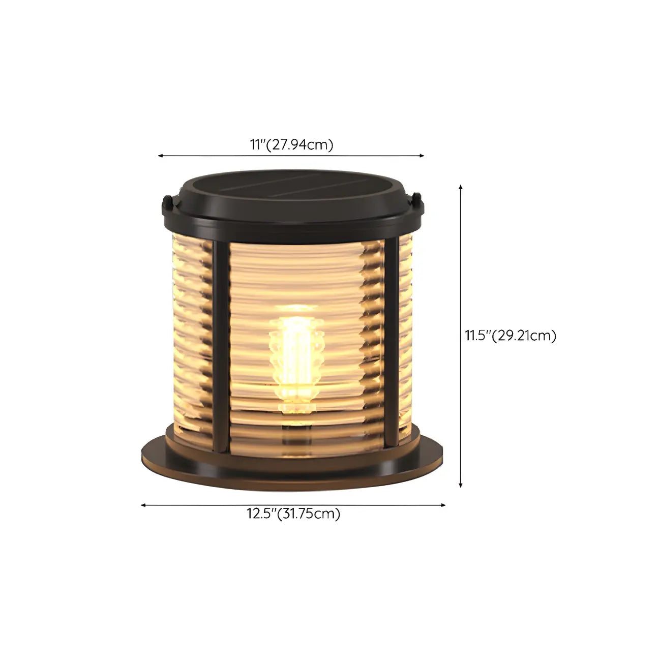 Lampe de poteau cylindrique en verre à rayures horizontales et verticales