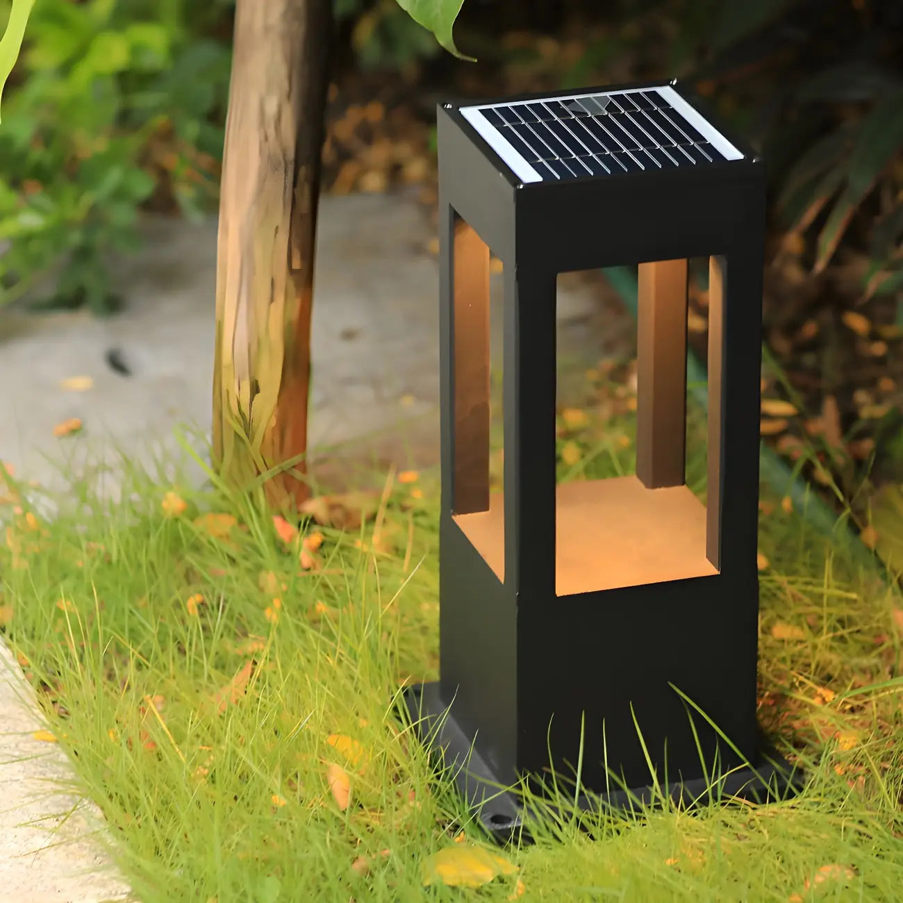 Lampes solaires LED à support en métal noir pour poteaux extérieurs