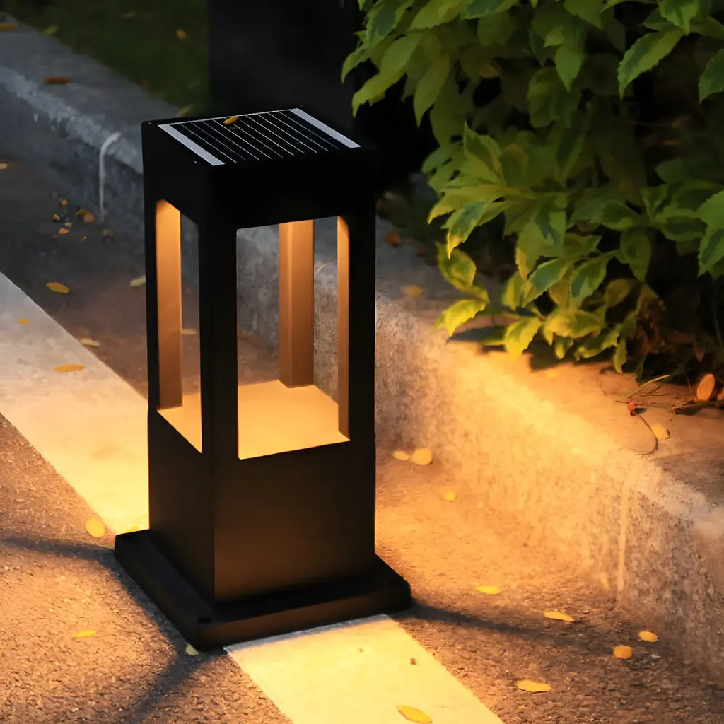 Lampes solaires LED à support en métal noir pour poteaux extérieurs