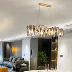 Suspension linéaire élégante en cristal gris pour îlot de lumière