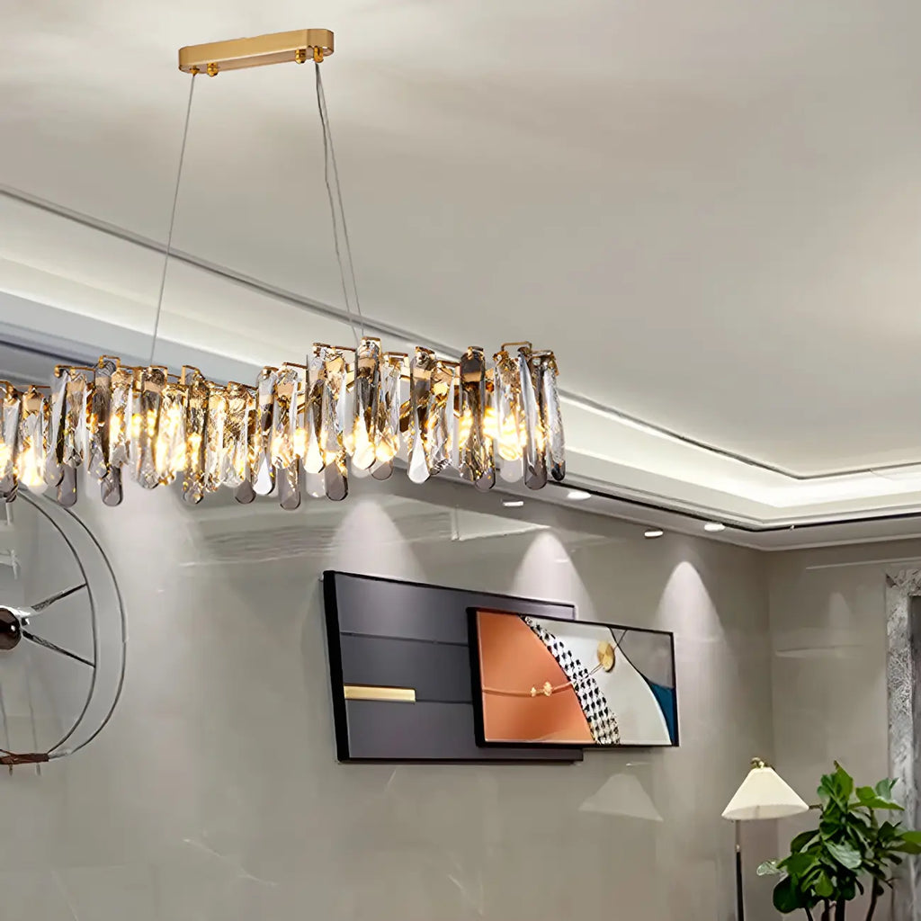 Suspension linéaire élégante en cristal gris pour îlot de lumière