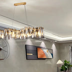 Suspension linéaire élégante en cristal gris pour îlot de lumière