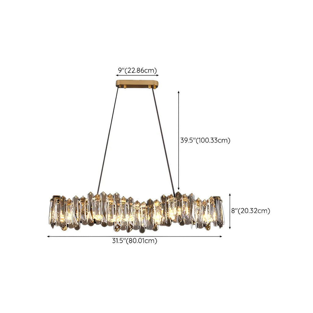 Suspension linéaire élégante en cristal gris pour îlot de lumière