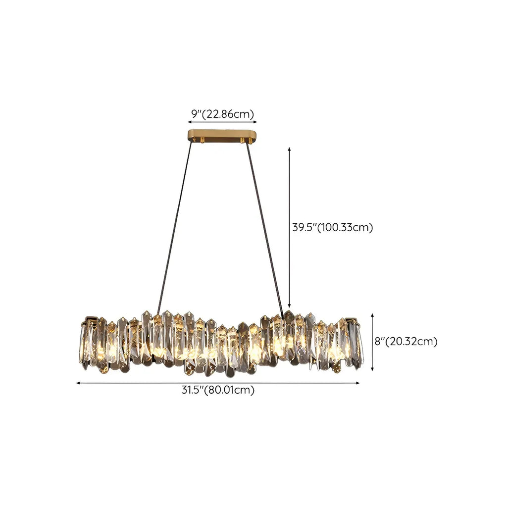 Suspension linéaire élégante en cristal gris pour îlot de lumière