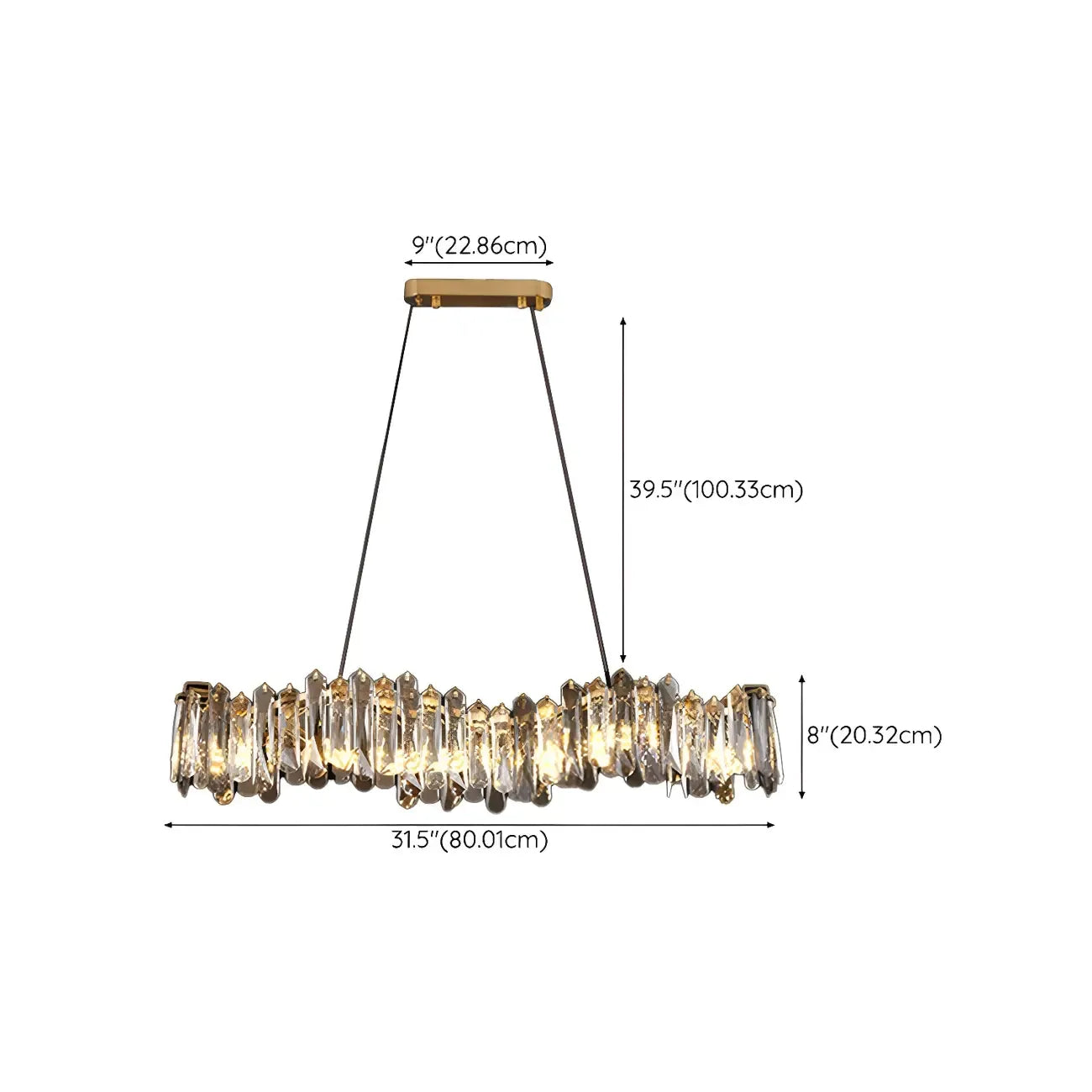 Suspension linéaire élégante en cristal gris pour îlot de lumière