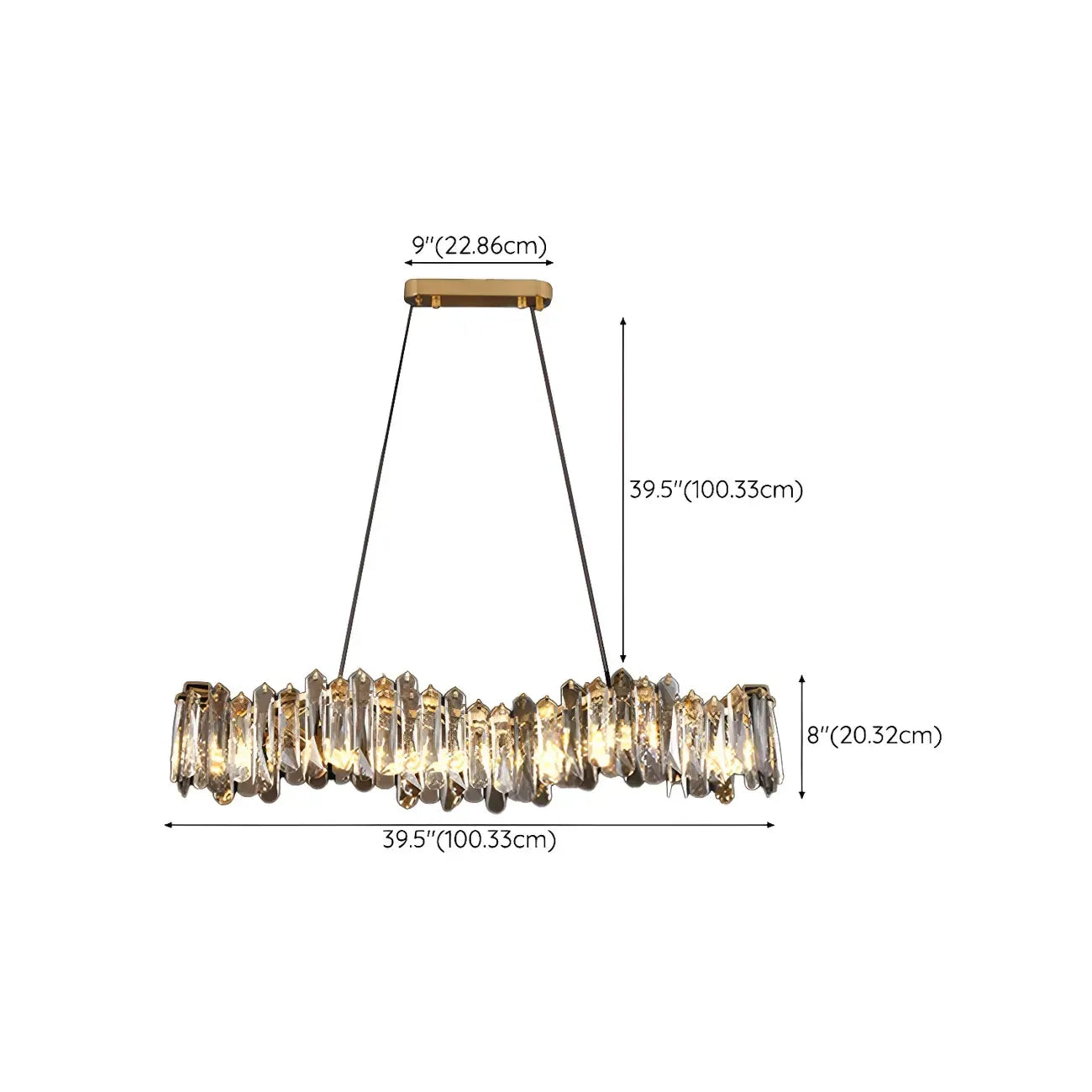 Suspension linéaire élégante en cristal gris pour îlot de lumière