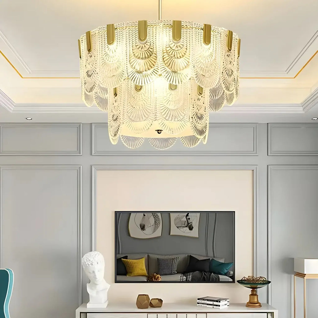 Suspension îlot de luxe en métal doré avec accents de verre