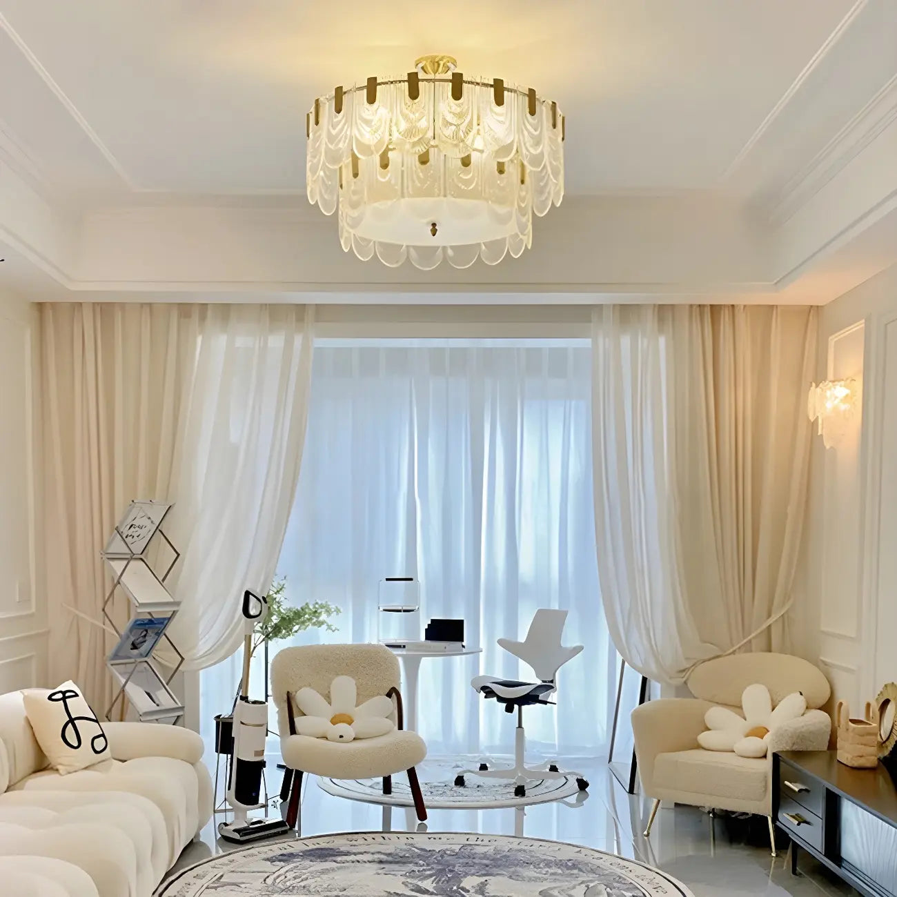 Suspension îlot de luxe en métal doré avec accents de verre