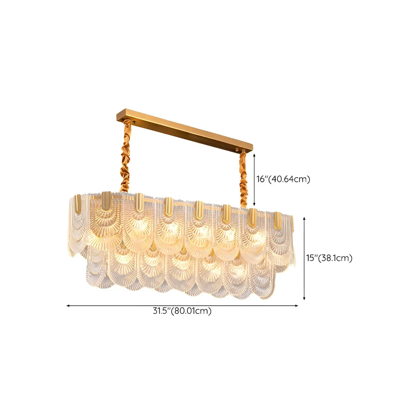Suspension îlot de luxe en métal doré avec accents de verre