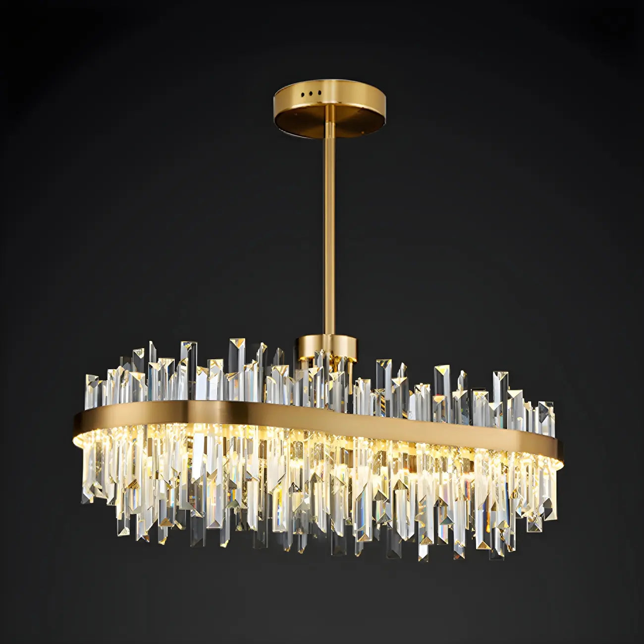 Suspension LED ovale moderne en cristal doré pour îlot de cuisine