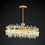 Suspension LED ovale moderne en cristal doré pour îlot de cuisine