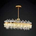 Suspension LED ovale moderne en cristal doré pour îlot de cuisine