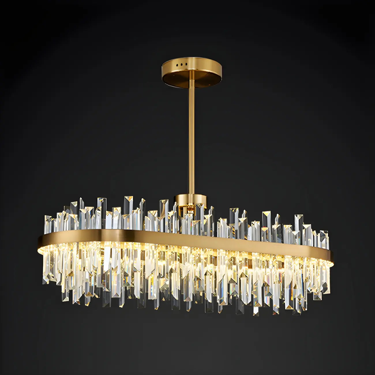 Suspension LED ovale moderne en cristal doré pour îlot de cuisine