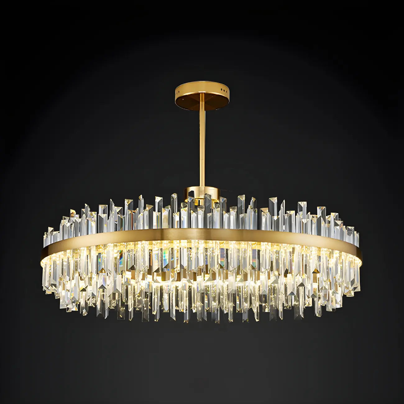 Suspension LED ovale moderne en cristal doré pour îlot de cuisine