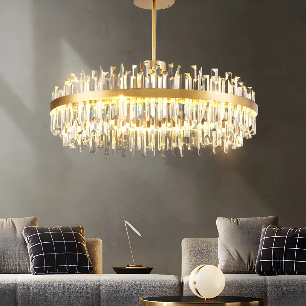 Suspension LED ovale moderne en cristal doré pour îlot de cuisine