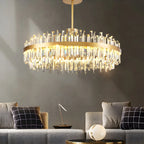 Suspension LED ovale moderne en cristal doré pour îlot de cuisine