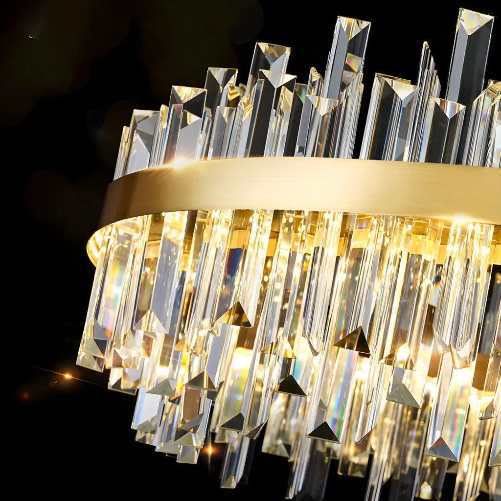 Suspension LED ovale moderne en cristal doré pour îlot de cuisine