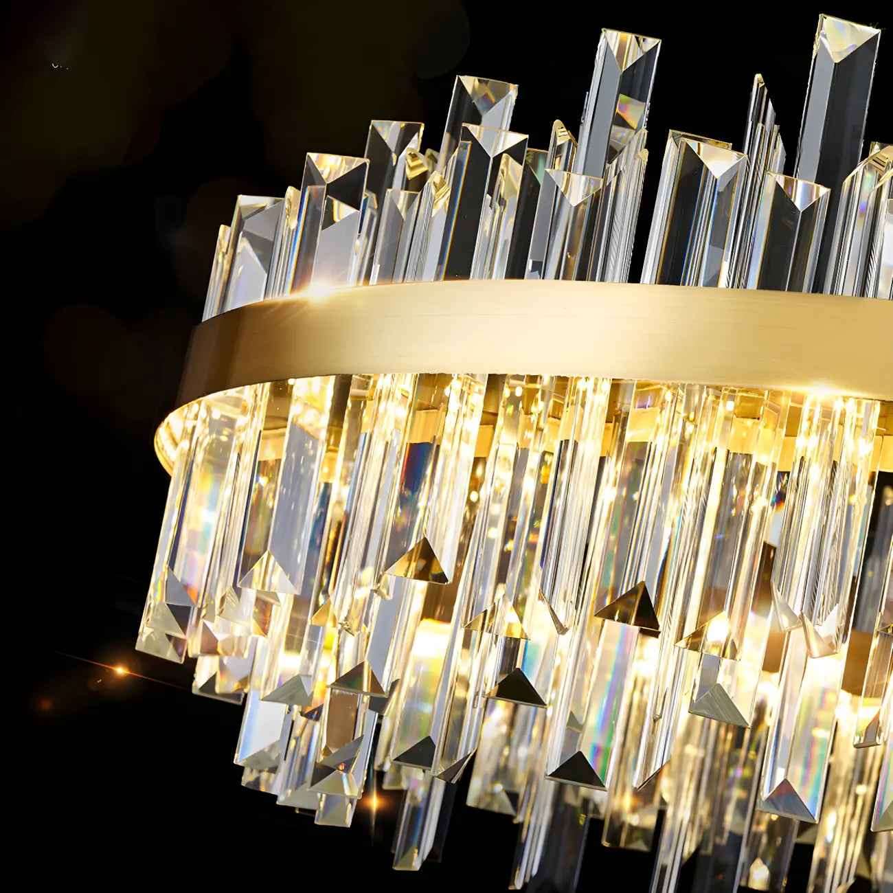 Suspension LED ovale moderne en cristal doré pour îlot de cuisine