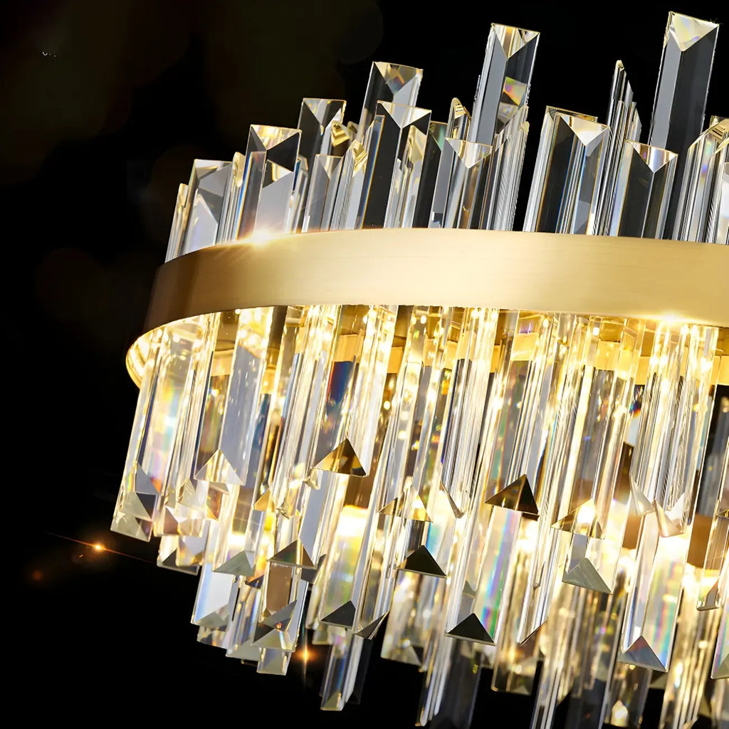 Suspension LED ovale moderne en cristal doré pour îlot de cuisine