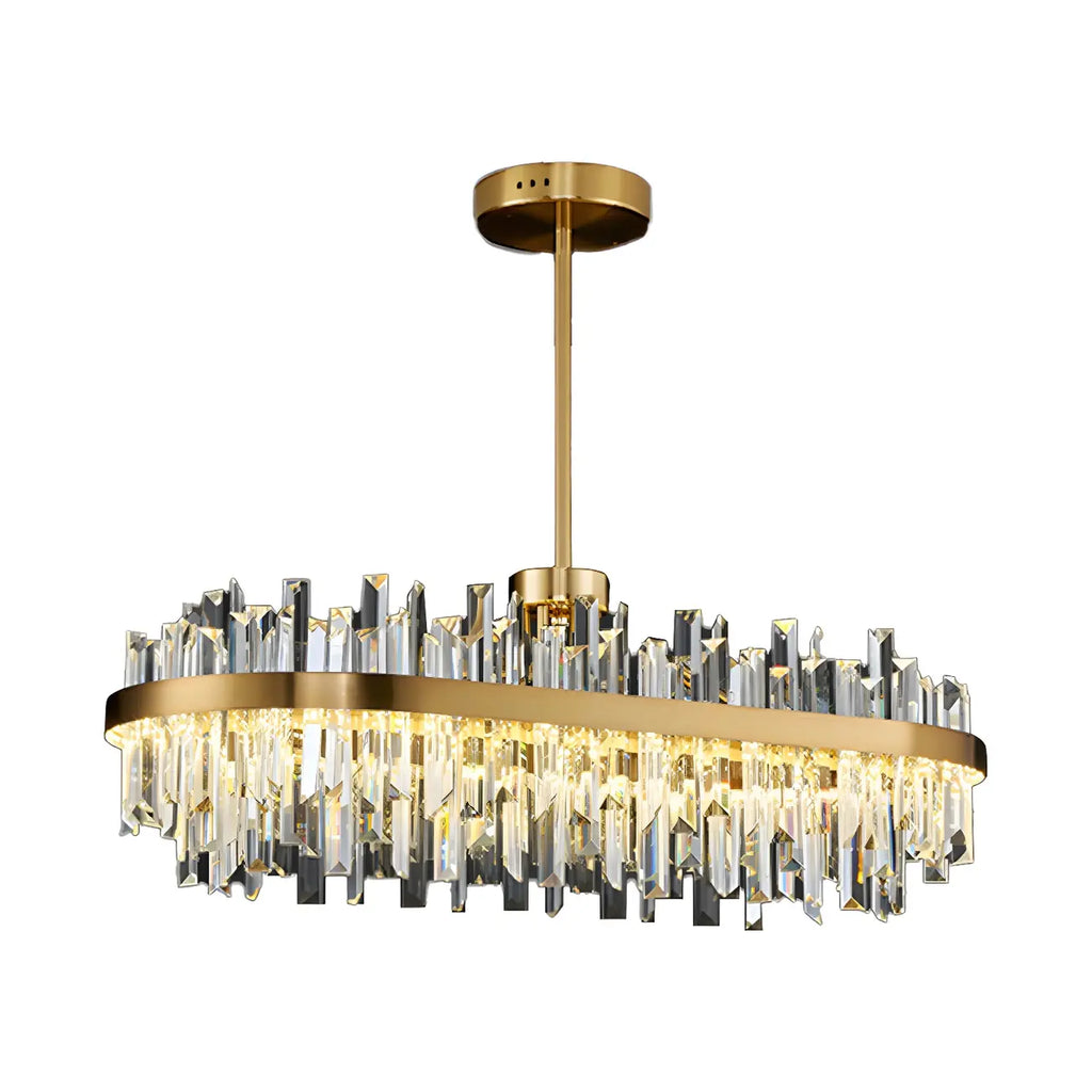 Suspension LED ovale moderne en cristal doré pour îlot de cuisine
