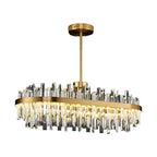 Suspension LED ovale moderne en cristal doré pour îlot de cuisine