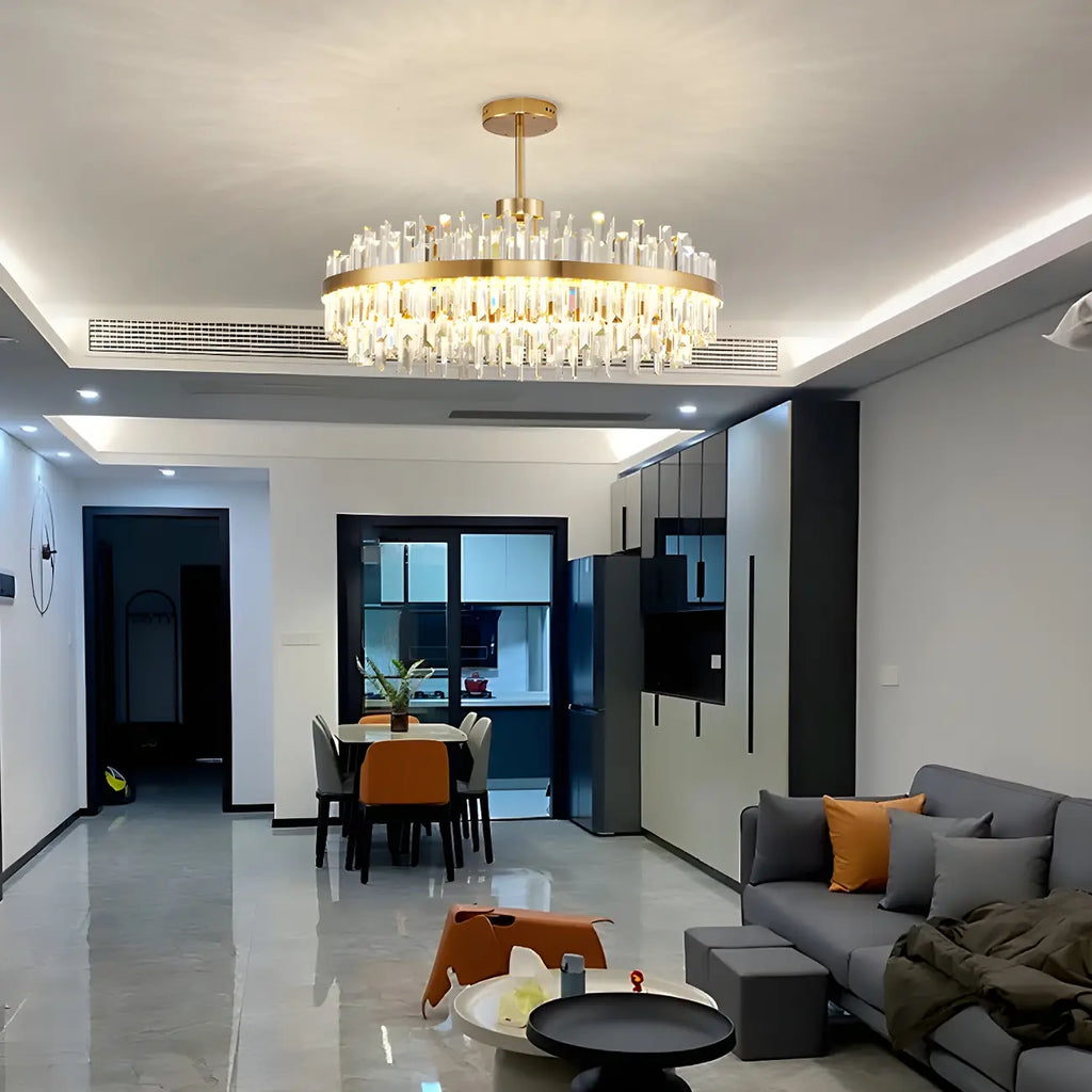 Suspension LED ovale moderne en cristal doré pour îlot de cuisine